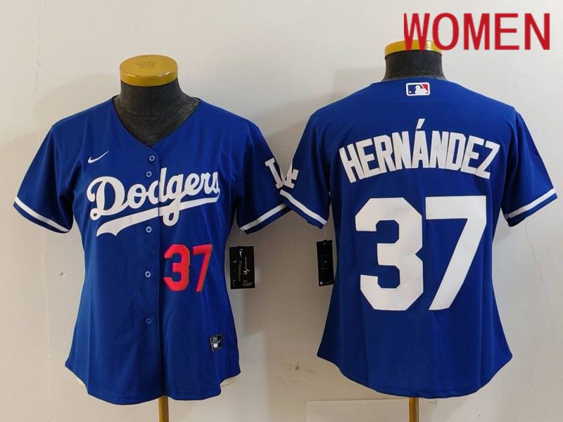 Women Los Angeles Dodgers #37 Hernandez Blue Nike Game 2024 MLB Jersey style 7262